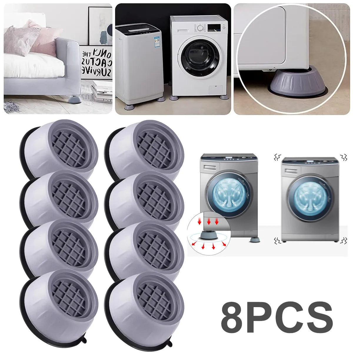 Anti-vibration rubber feet pads for washing machine, 8-pack shown together
